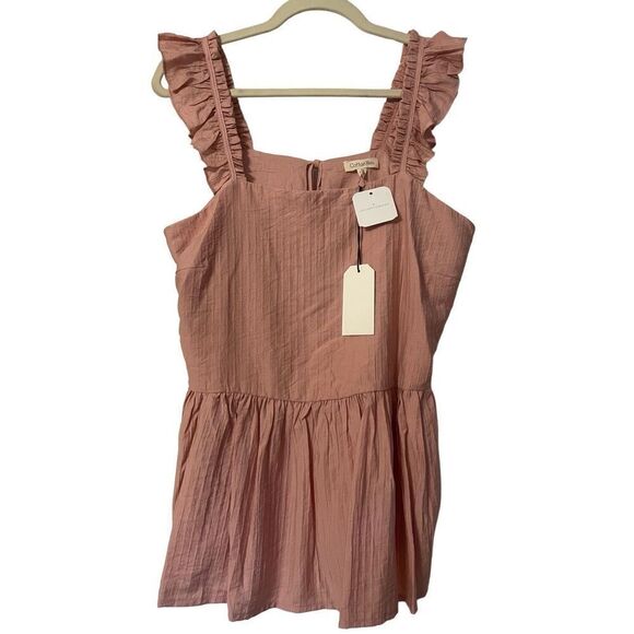 Cotton Bleu Pink Square Neck Ruffled Tank - Picture 4 of 7